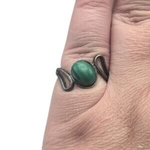 Malachite Ring Mexico 925 Sterling Silver Size 7.75 Artisan Modernist Southwest